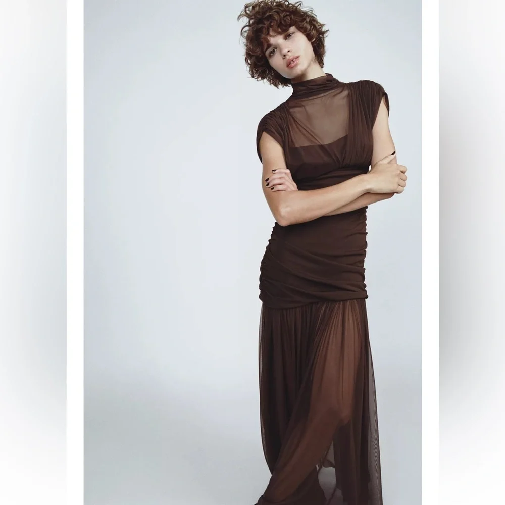 Zara Asymmetrical Brown Dress - Picture 5 of 10